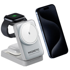 2025 Upgraded 3-in-1 Wireless Charger for iPhone,Travel Magnetic Charger Stand Nightlight Foldable Wireless Charging Station Compatible with Magsafe Charger&iPhone 16/15/14/13/12,Apple Watch&AirPods