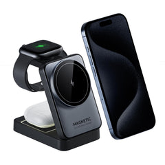 2025 Upgraded 3-in-1 Wireless Charger for iPhone,Travel Magnetic Charger Stand Nightlight Foldable Wireless Charging Station Compatible with Magsafe Charger&iPhone 16/15/14/13/12,Apple Watch&AirPods