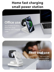 2025 Upgraded 3-in-1 Wireless Charger for iPhone,Travel Magnetic Charger Stand Nightlight Foldable Wireless Charging Station Compatible with Magsafe Charger&iPhone 16/15/14/13/12,Apple Watch&AirPods