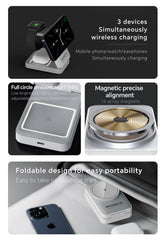 2025 Upgraded 3-in-1 Wireless Charger for iPhone,Travel Magnetic Charger Stand Nightlight Foldable Wireless Charging Station Compatible with Magsafe Charger&iPhone 16/15/14/13/12,Apple Watch&AirPods