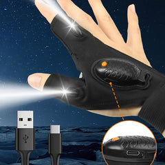 Rechargeable outdoor fishing gloves with LED illumination for night fishing and erbium night work light gloves