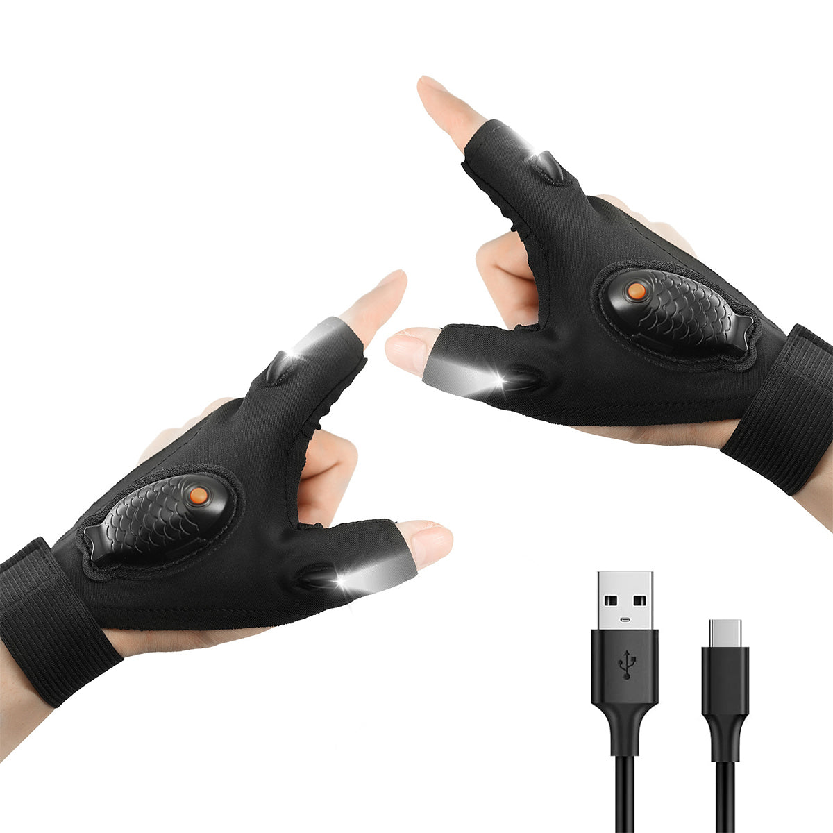 Rechargeable outdoor fishing gloves with LED illumination for night fishing and erbium night work light gloves